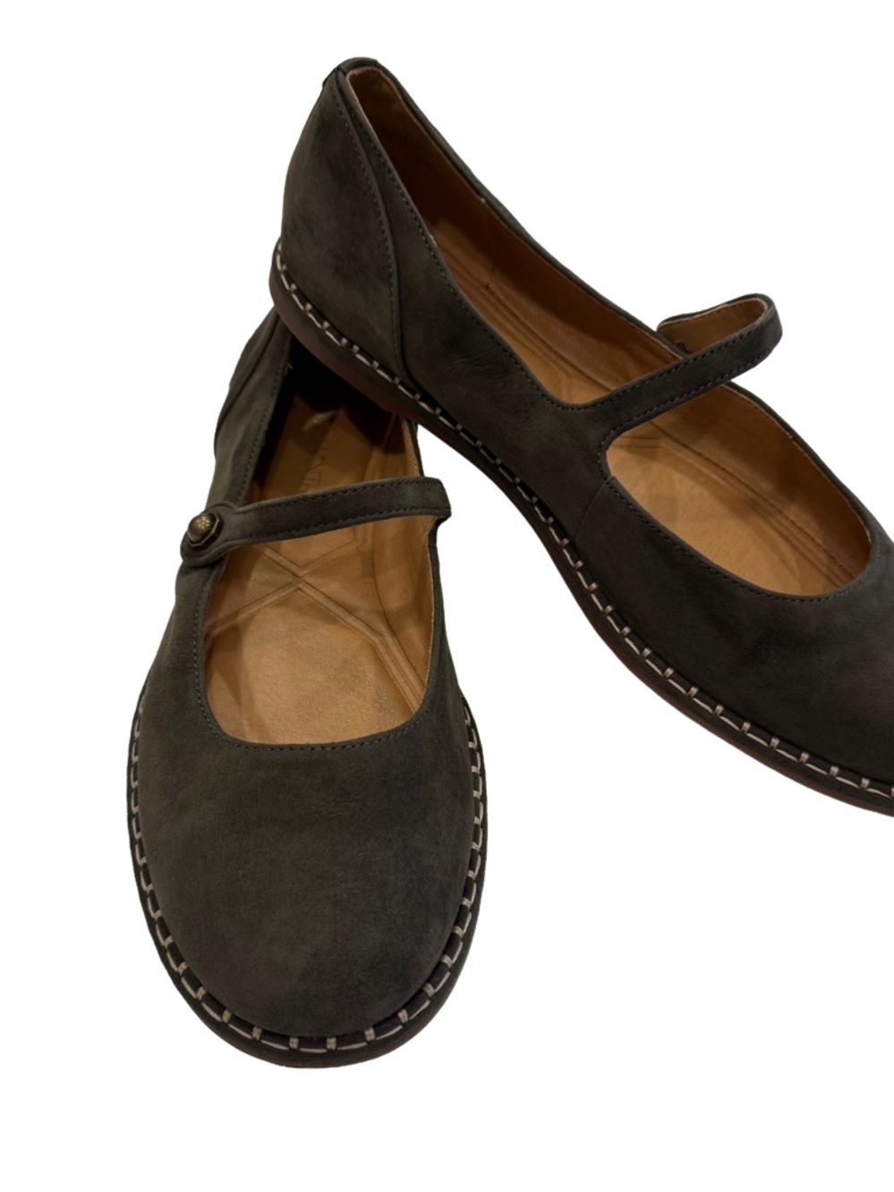 Crown Vintage Famela Mary Jane Flat Dark Olive Green Sz 9.5 M Worn Once